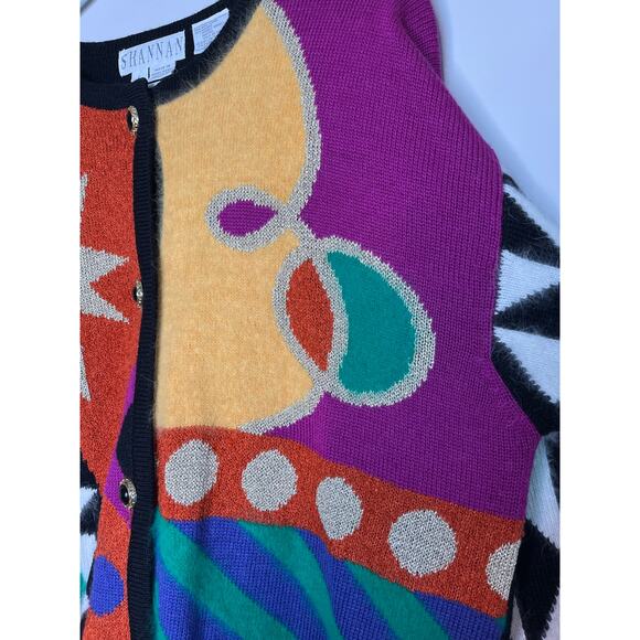 80s Shannan Wool Angora Metallic Rainbow Maximalist Art To Wear Clown Cardigan L - Picture 5 of 6